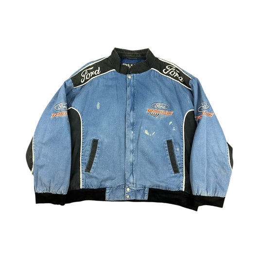 Vintage Essex Ford Racing Denim Jacke blau XL