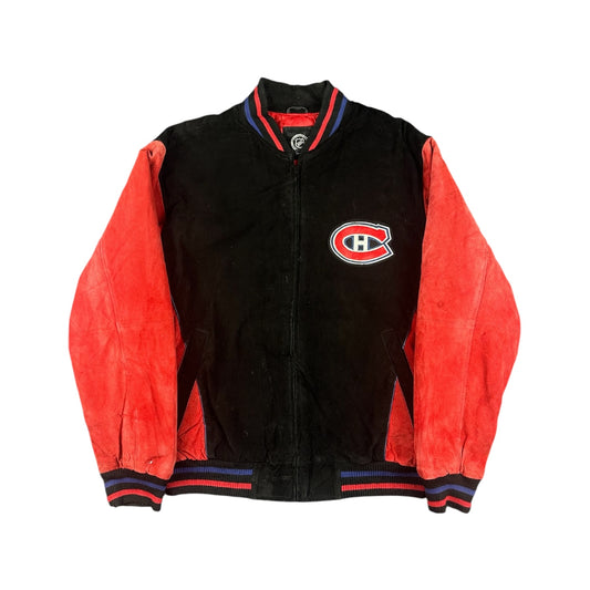 Vintage NHL Montreal Canadiens Wildleder Jacke schwarz L